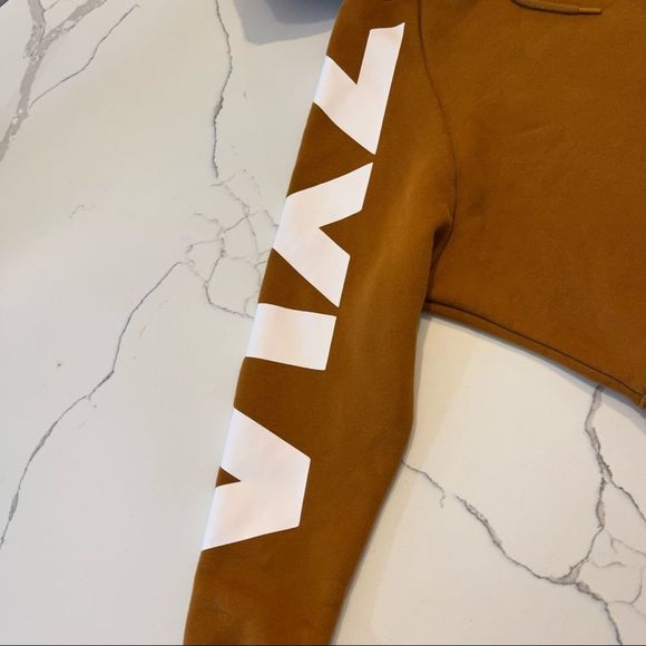 Zyia Active Spell out Camel Cropped Hoodie Sweatshirt Womens size medium - Picture 9 of 10